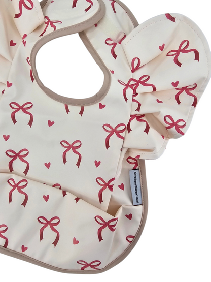 Pink Bow Print Frill Detailed Waterproof Bib