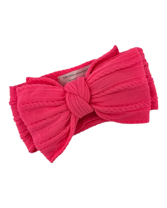 Neon Pink Larger Bow Cable Knit Headband