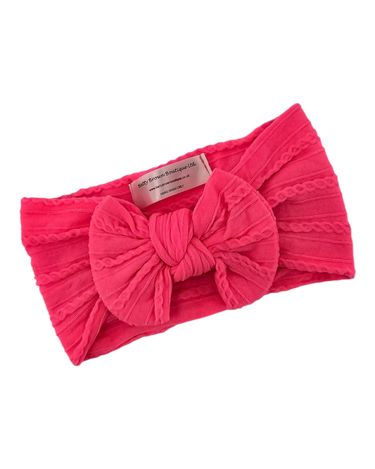 Neon Pink Smaller Bow Cable Knit Headband