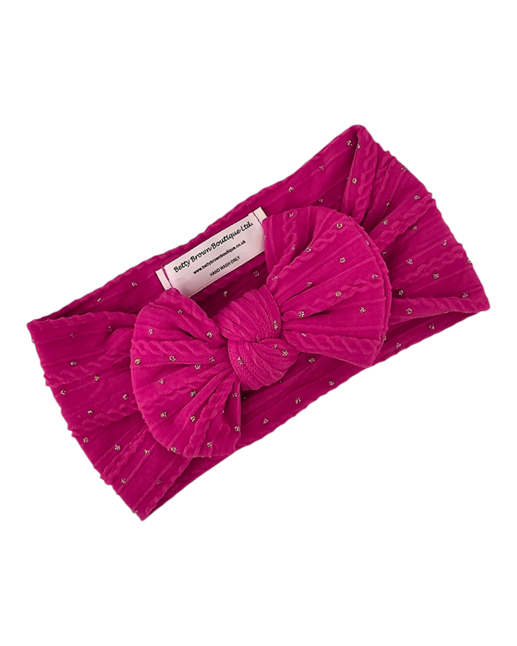 Hot Pink Gold Spot Smaller Bow Cable Knit Headband