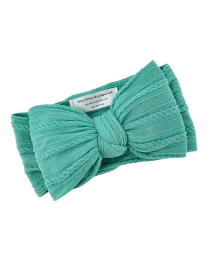 Aqua Green Larger Bow Cable Knit Headband