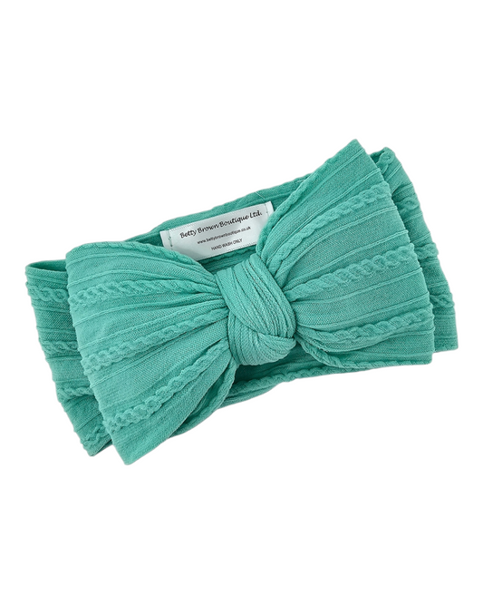 Aqua Larger Bow Cable Knit Headband