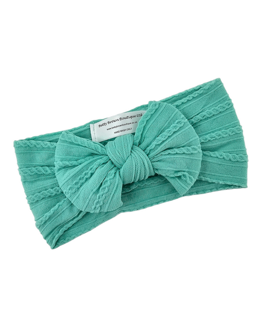 Aqua Cable Knit Smaller Bow Headband