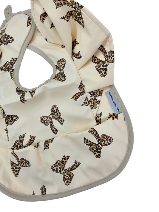 Leopard Bow Print Frill Detailed Waterproof Bib