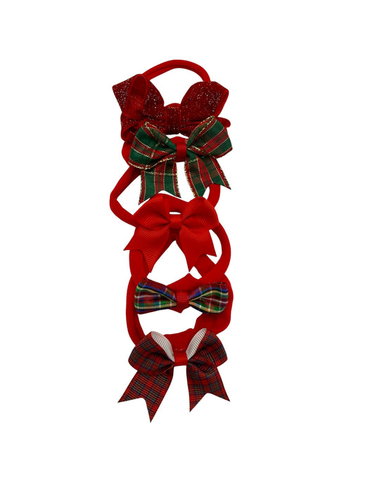 Christmas Bundle of 5 Dainty Bow Headbands - Suitable from tiny babies to 3 year