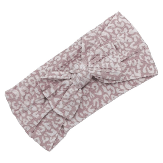 Beige Leopard Bow Headband For 8 Year Olds up to Adults - Image 1