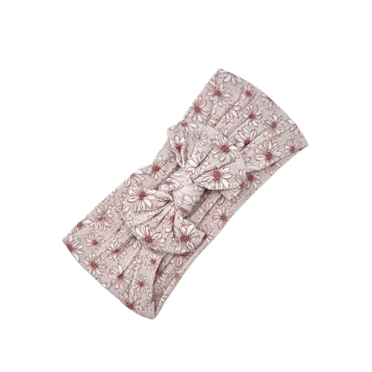 Neutral Floral Cable Knit Bow Headband For Age 8 to Adult - Image 1