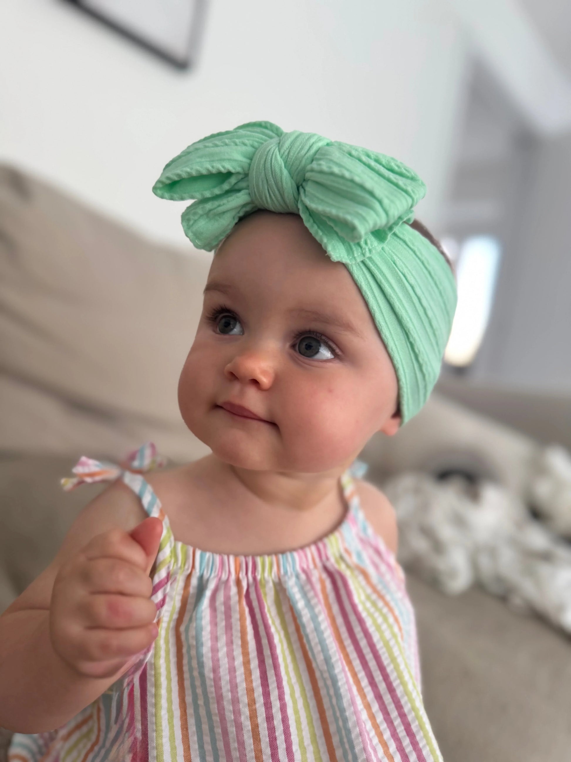 Apple Green Larger Bow Headband For Girls From Newborn - Image 4