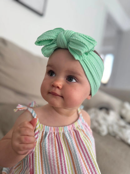 Apple Green Larger Bow Headband For Girls From Newborn - Image 4