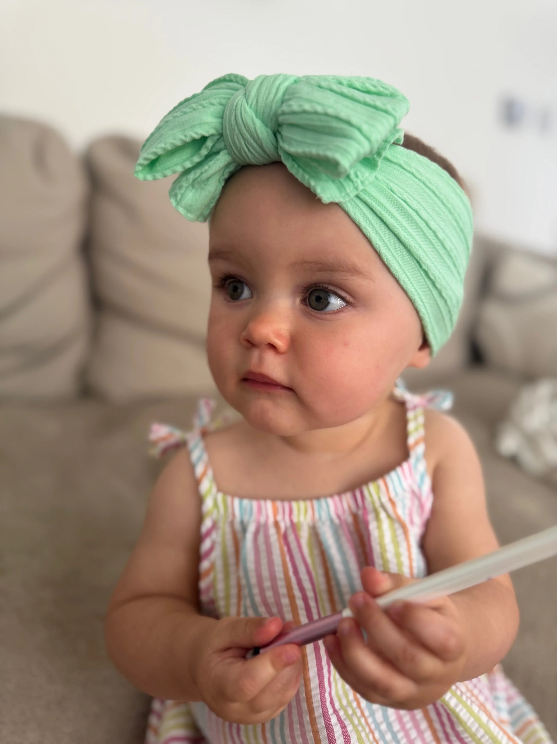 Apple Green Larger Bow Headband For Girls From Newborn - Image 1