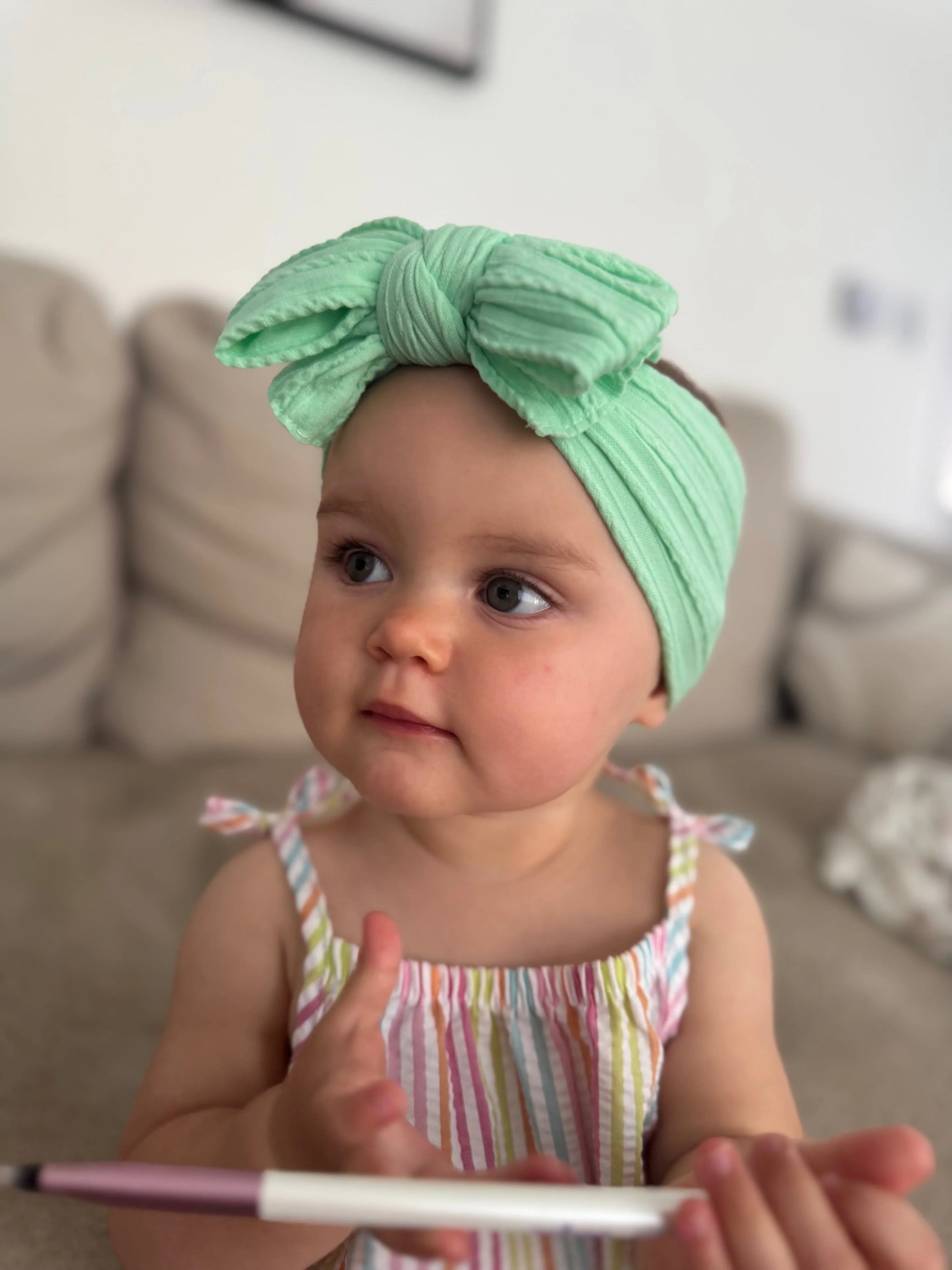 Apple Green Larger Bow Headband For Girls From Newborn - Image 4