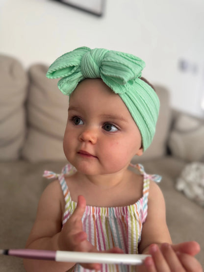 Apple Green Larger Bow Headband For Girls From Newborn - Image 4