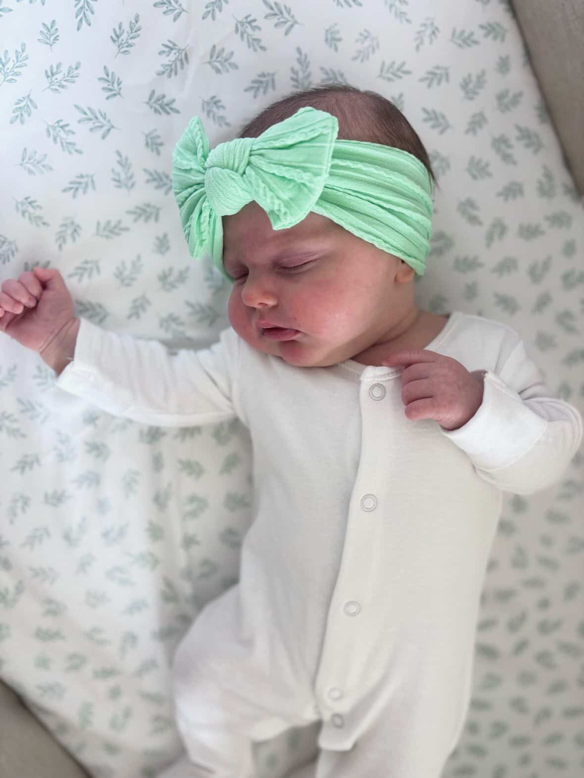 Apple Green Smaller Bow Headband For Newborn Babies to Age 3 - Image 3