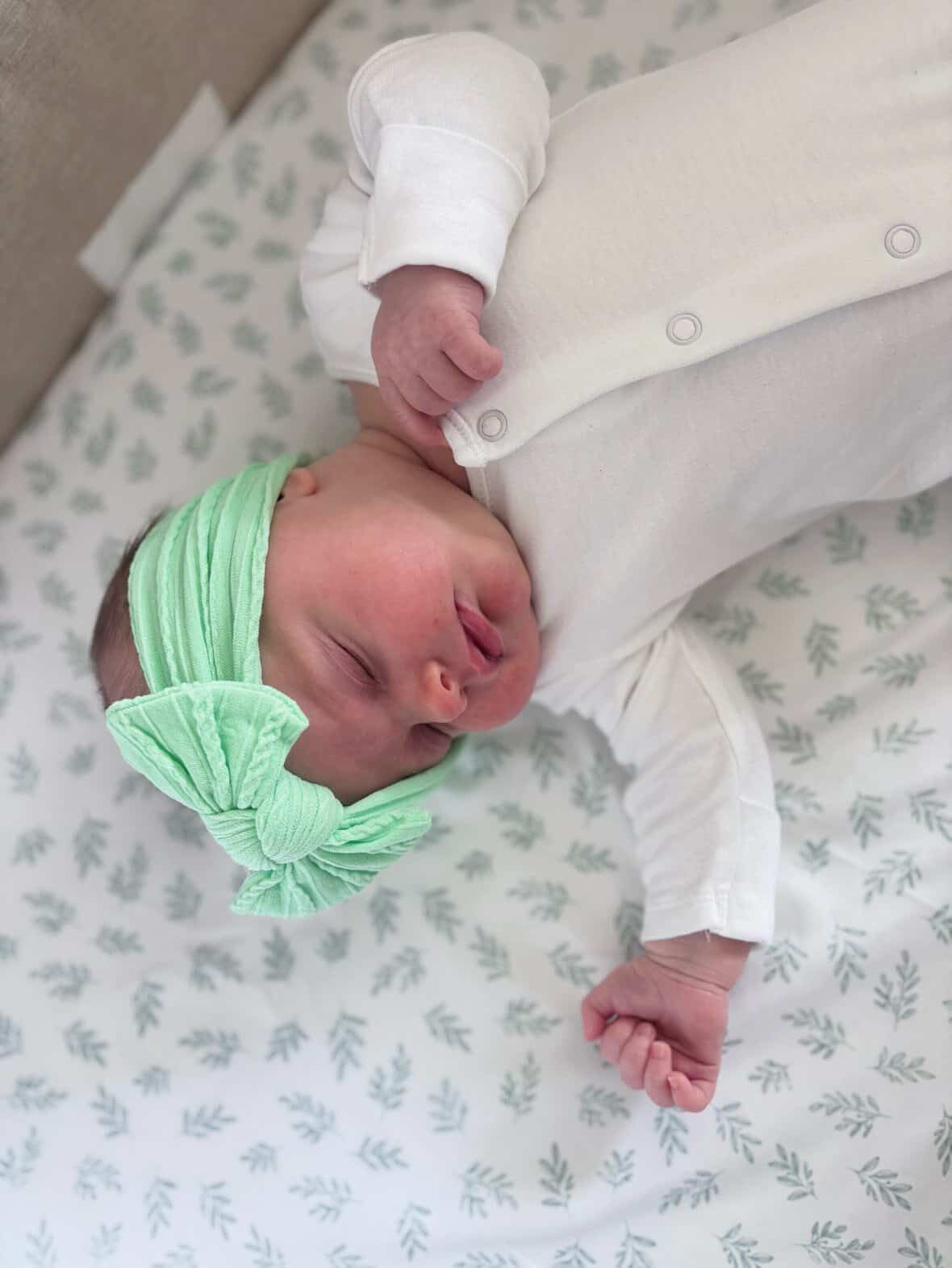 Apple Green Smaller Bow Headband For Newborn Babies to Age 3 - Image 4