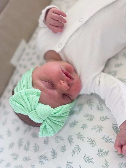 Apple Green Smaller Bow Headband For Newborn Babies to Age 3 - Image 5