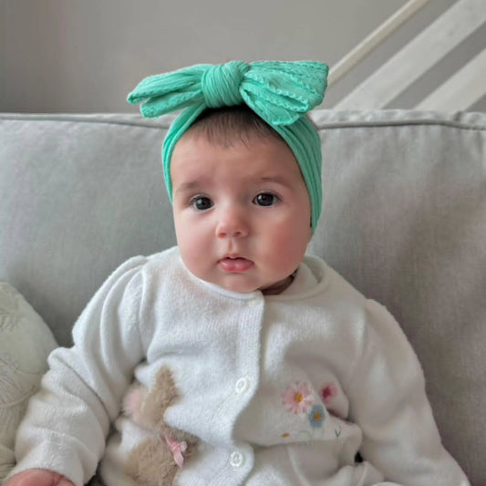Aqua Larger Bow Headband For Newborns To Toddlers - Image 1