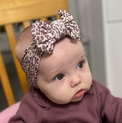 Autumn Leopard Smaller Bow Headband For Babies From Newborn - Image 1