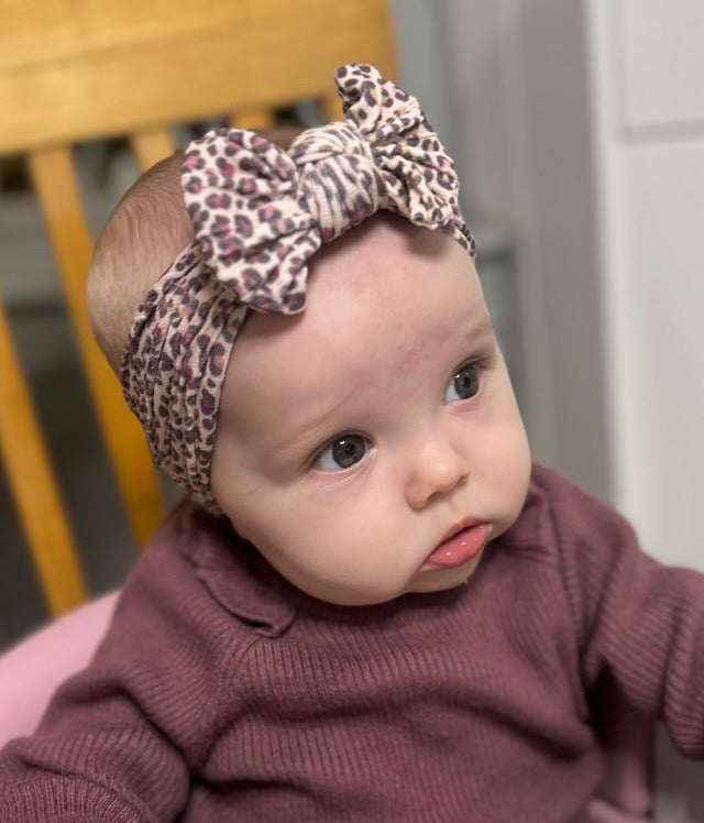 Autumn Leopard Smaller Bow Headband For Babies From Newborn - Image 1
