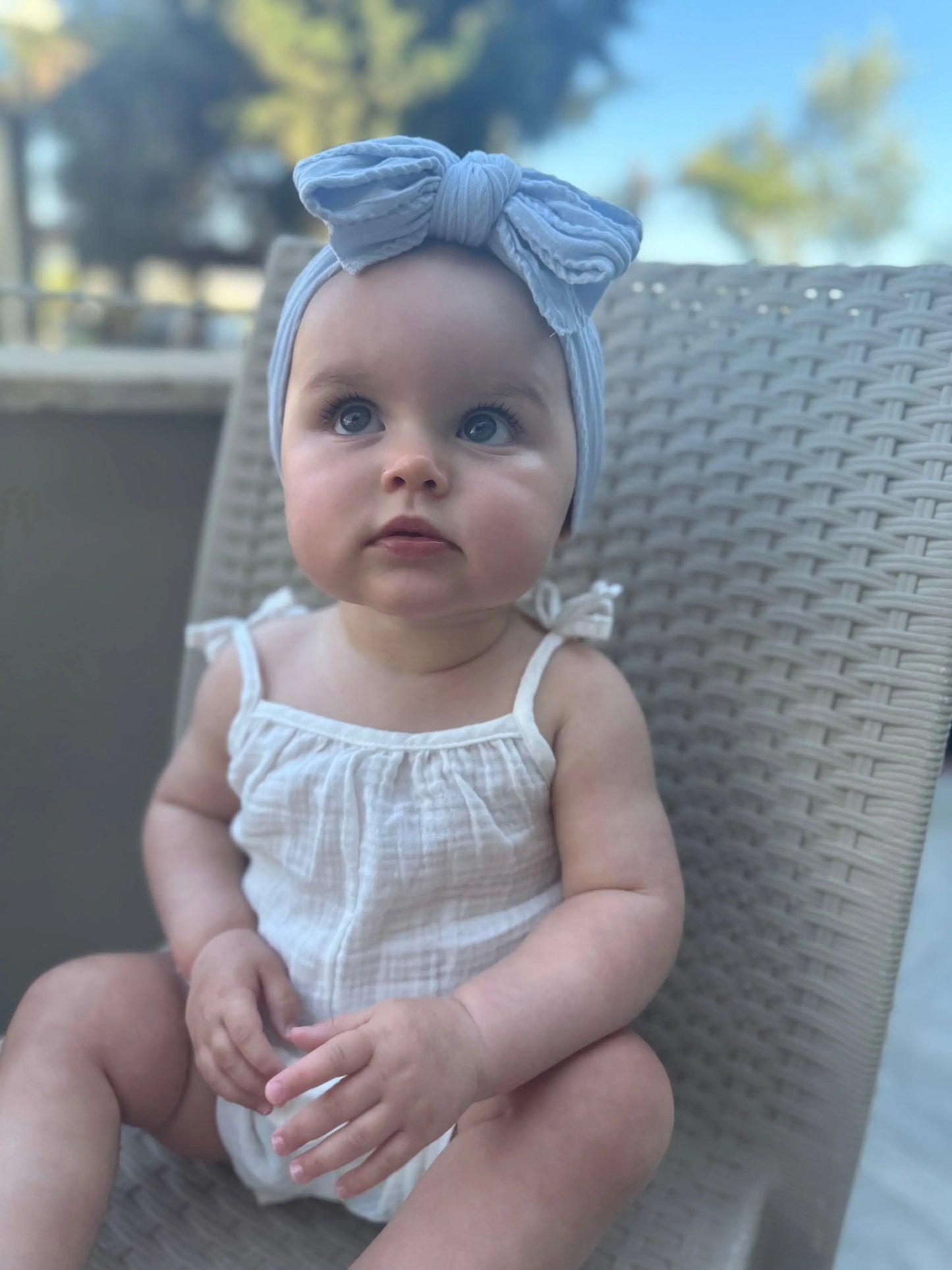 Baby Blue Larger Bow Headband Suitable For Newborns to Age 3 - Image 4