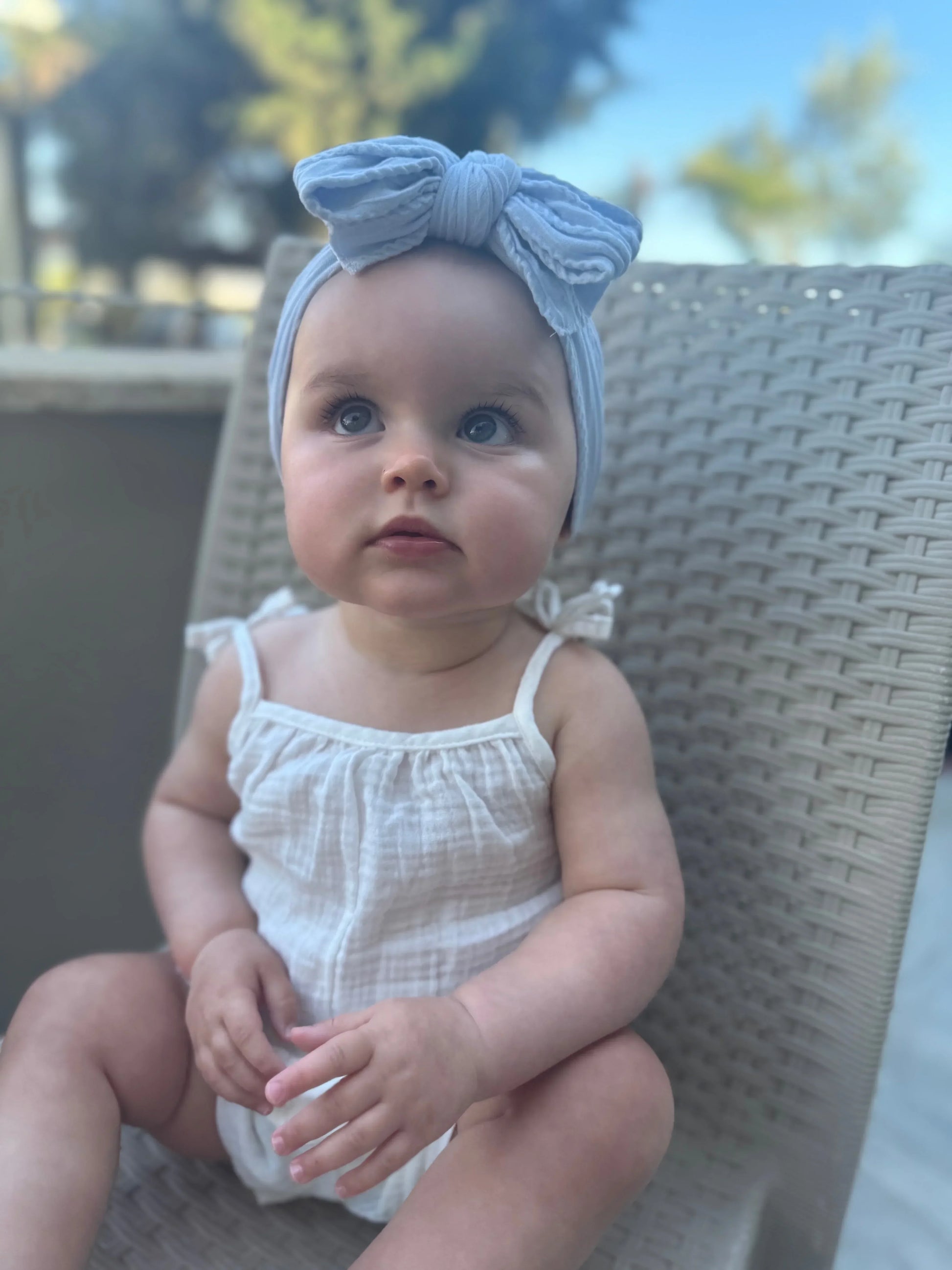 Baby Blue Larger Bow Headband Suitable For Newborns to Age 3 - Image 4