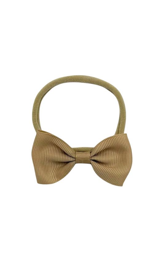 Beige 2.5 inch Dainty Bow Headband Fits From Newborn to Age 3 - Image 1