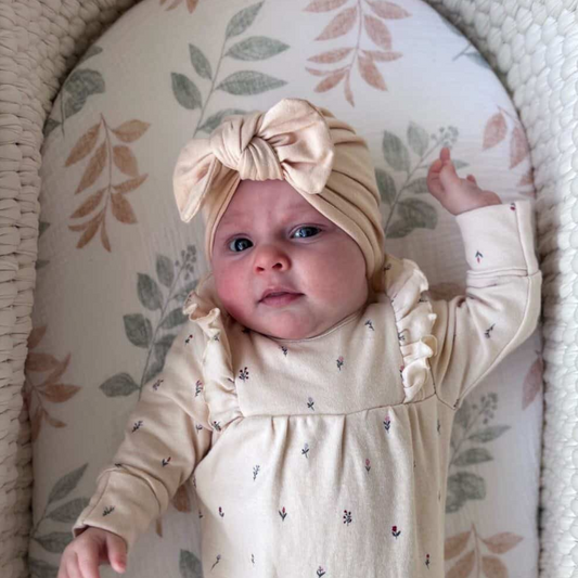 Beige Bow Turban Hat For Babies From Newborn to 6 Months - Image 1
