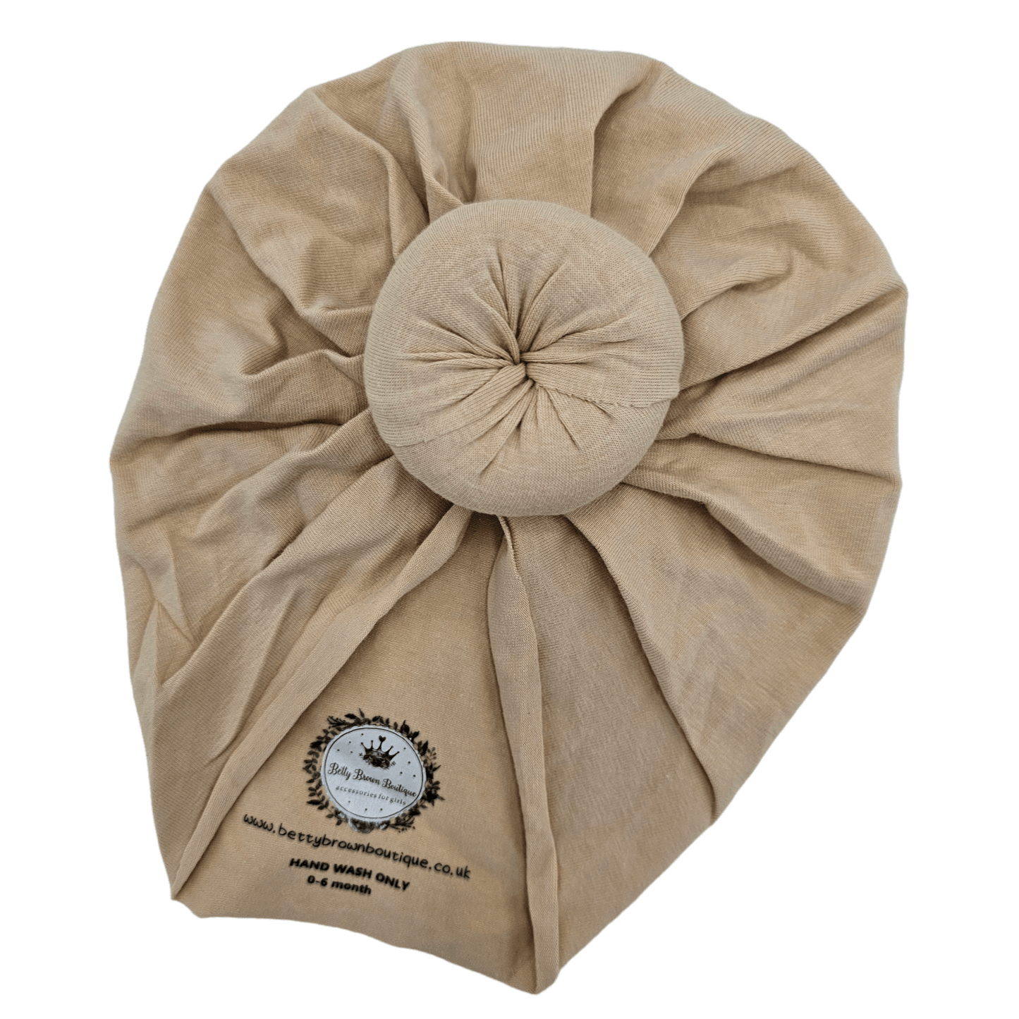 Beige Turban Hat with Donut Design For Newborn to 6 Months - Image 2