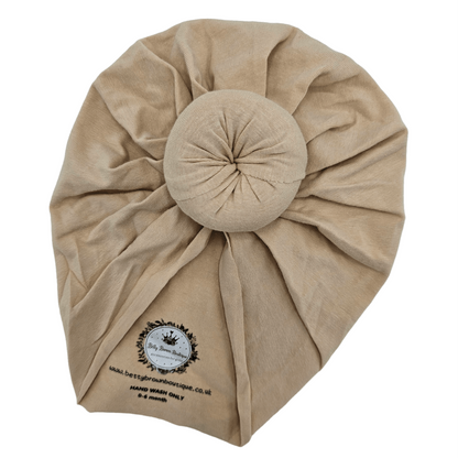 Beige Turban Hat with Donut Design For Newborn to 6 Months - Image 2