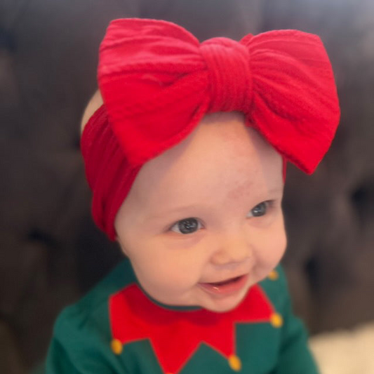 Berry Red Larger Bow Cable Knit Headband