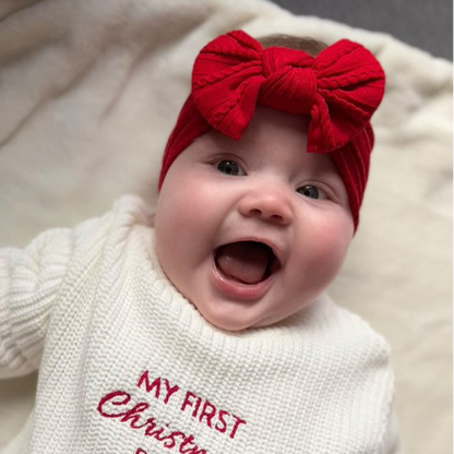 Berry Red Smaller Bow Headband For Girls From Newborn to Age 3 - Image 1