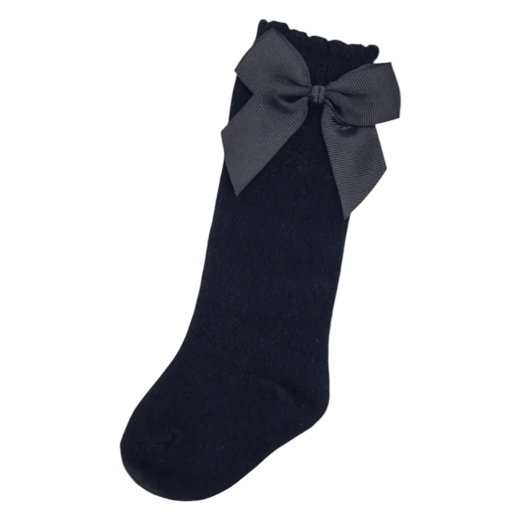 Black Knee High Baby Socks With Bow For 6-24 Months Old - Image 1