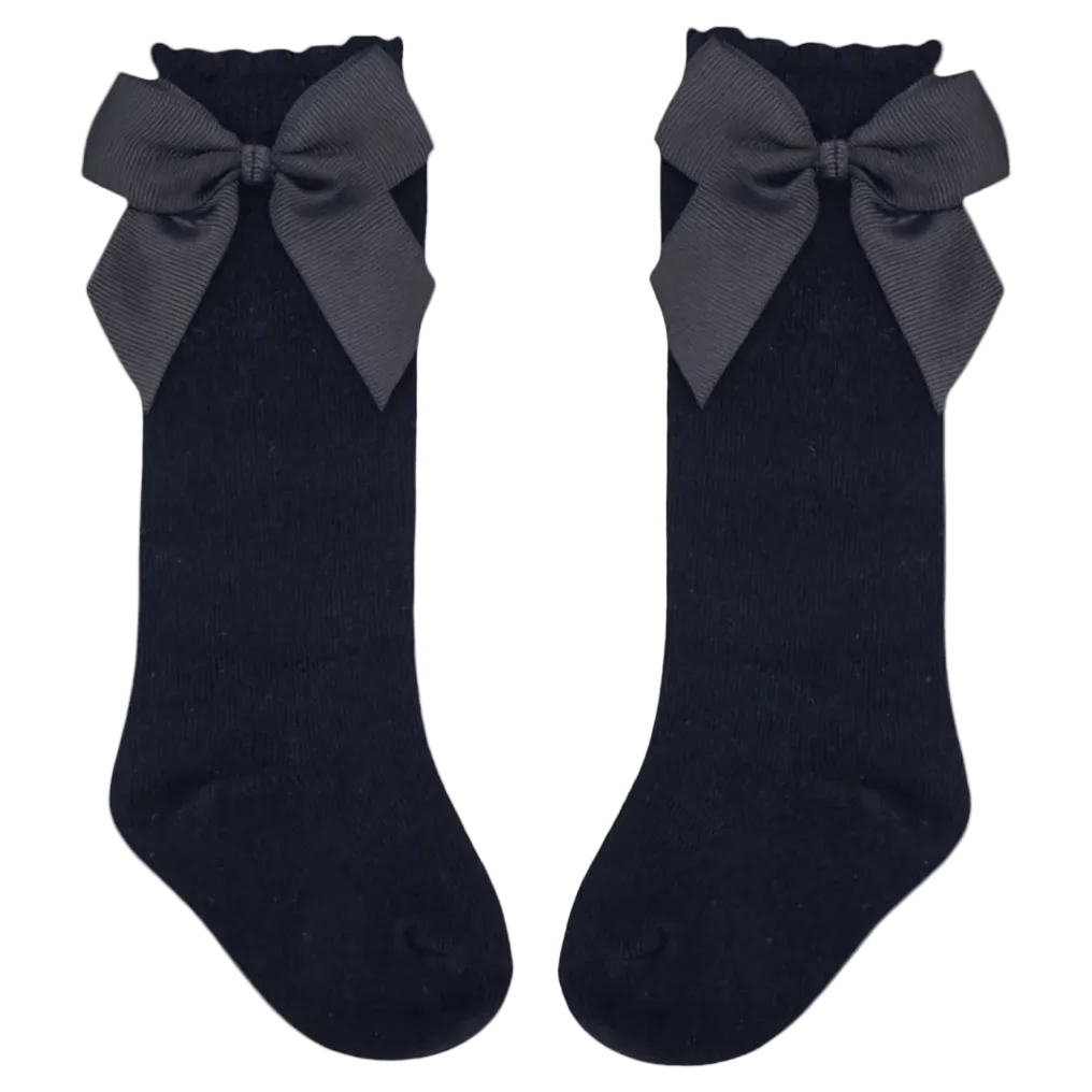 Black Knee High Baby Socks With Bow For 6-24 Months Old - Image 2