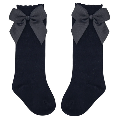 Black Knee High Baby Socks With Bow For 6-24 Months Old - Image 2
