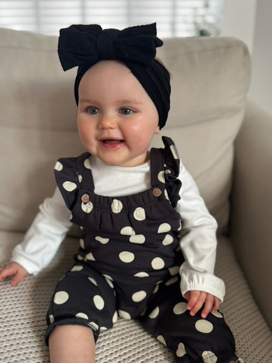 Black Larger Bow Headband Perfect For Newborns to Age 3 - Image 1