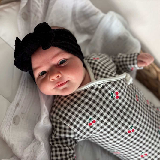 Black Smaller Bow Headband Designed For Newborns to Age 3 - Image 1
