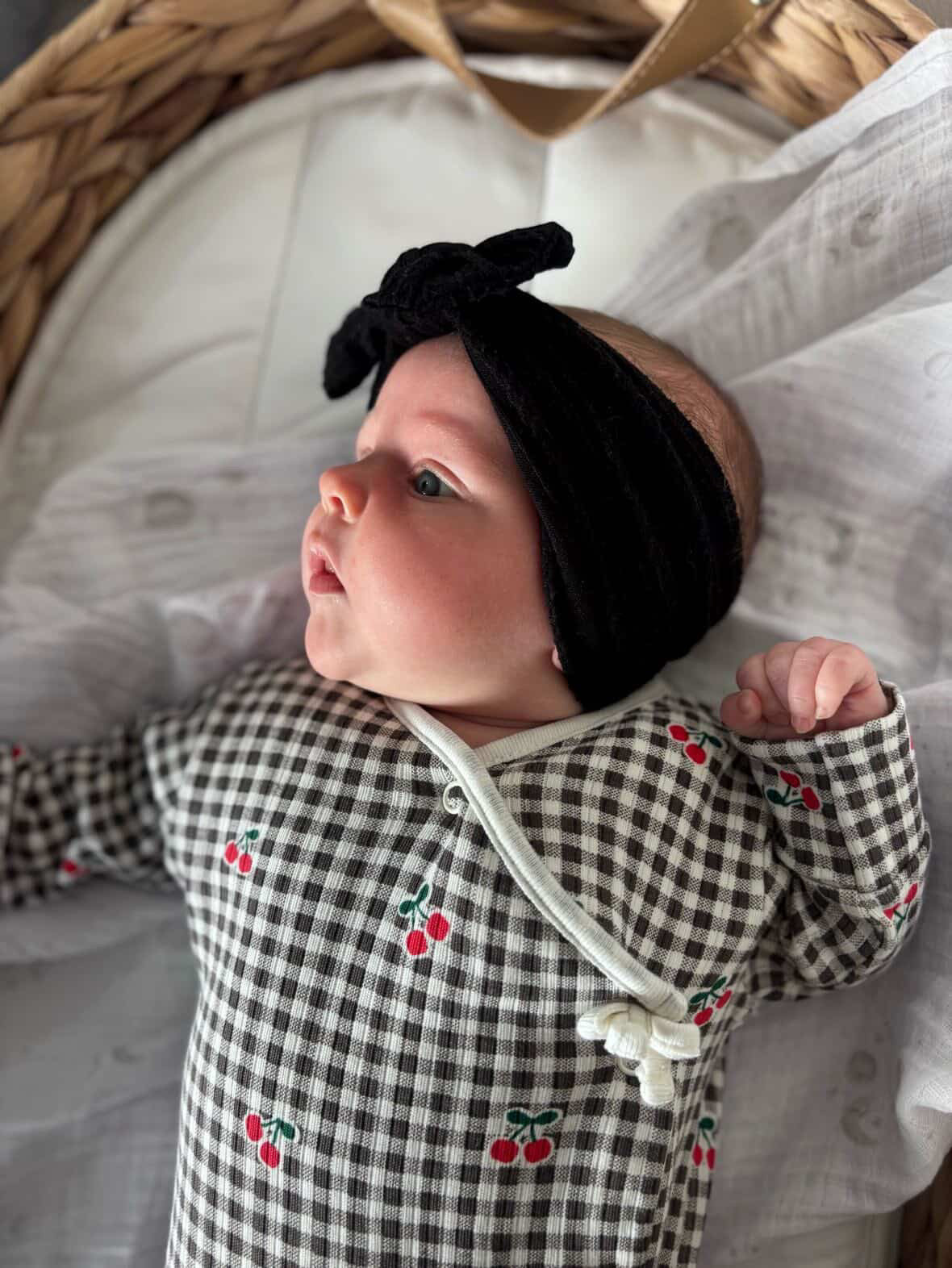 Black Smaller Bow Headband Designed For Newborns to Age 3 - Image 4