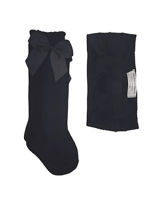 Black Smaller Headband & Knee High Socks Set For 6-24 Months - Image 1