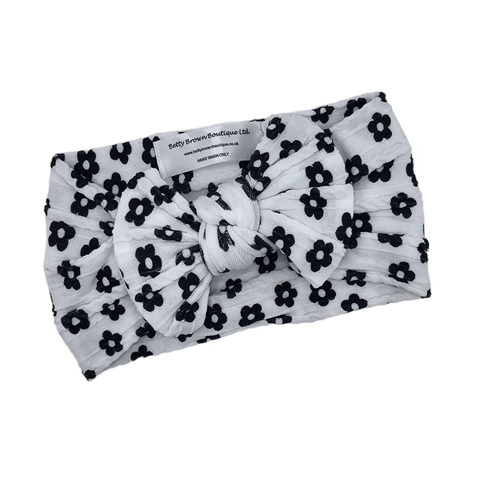 Black & White Daisy Smaller Bow Headband For Newborns & Up - Image 1