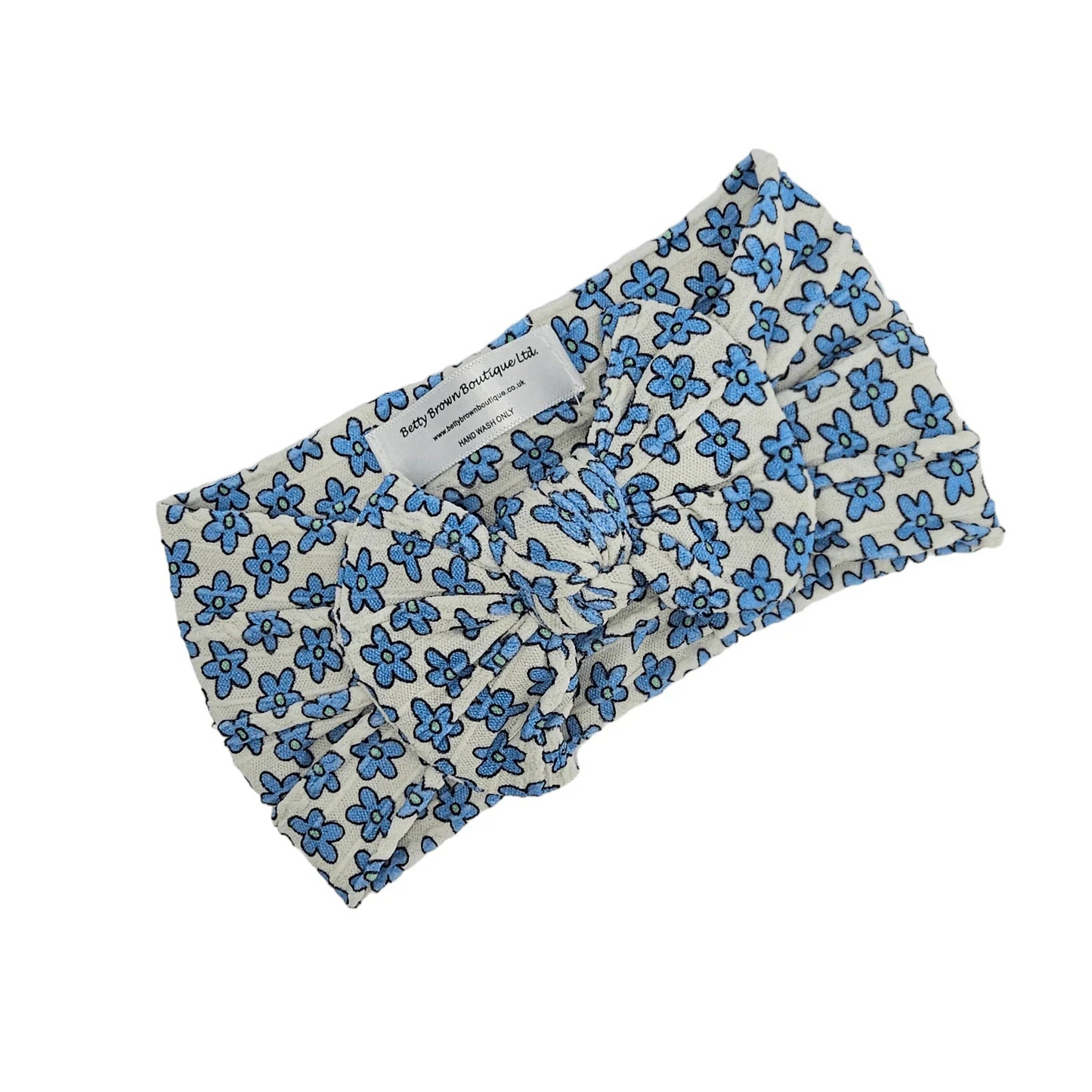 Blue Daisy Smaller Bow Headband For Newborns to Age 3 - Image 2
