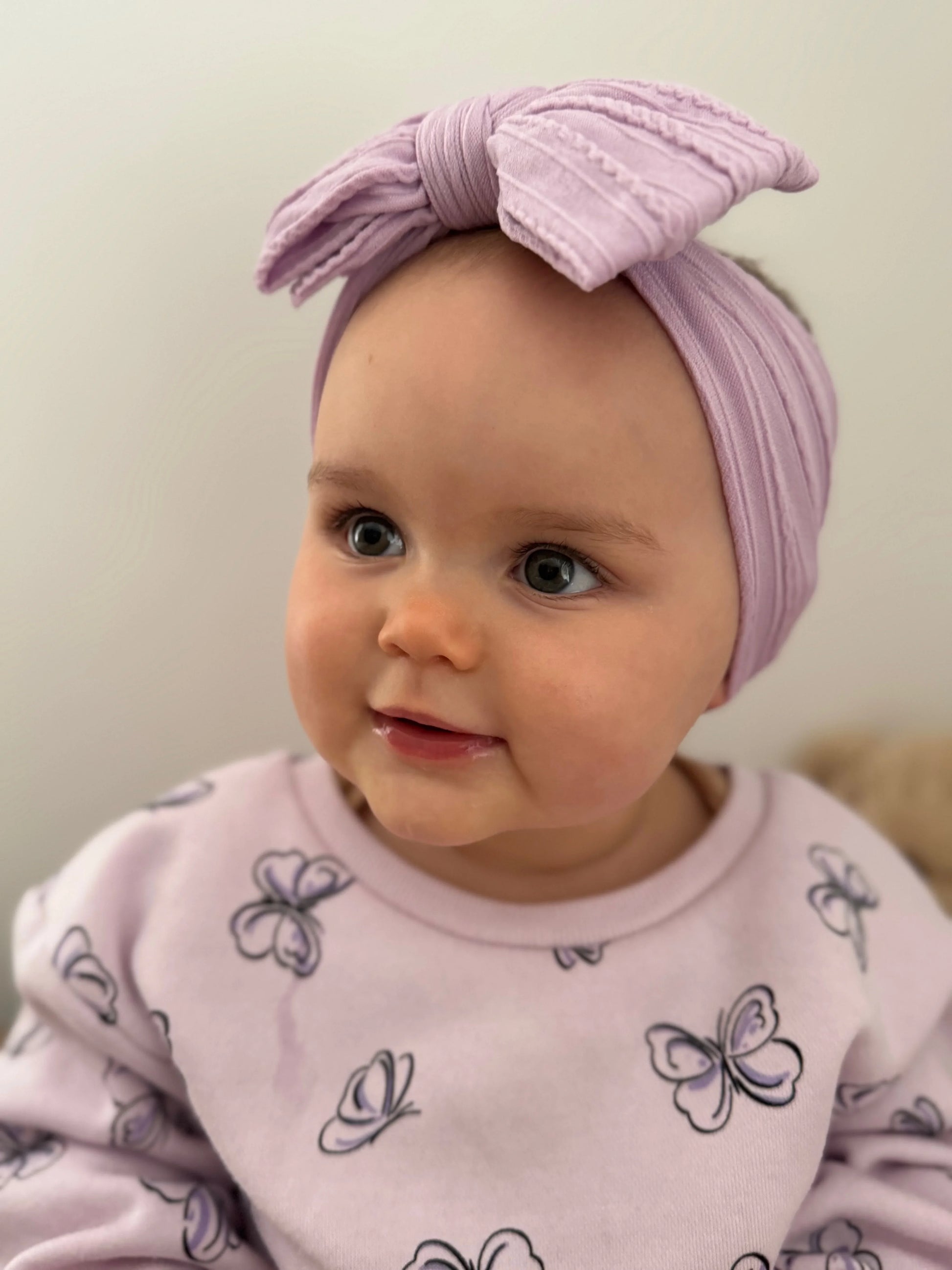 Bright lilac larger Bow Headband Made For Baby Girls - Image 3