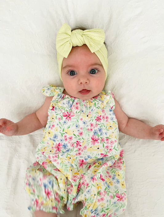 Bright Lime Smaller Bow Headband For Babies to 3 Years Old - Image 1