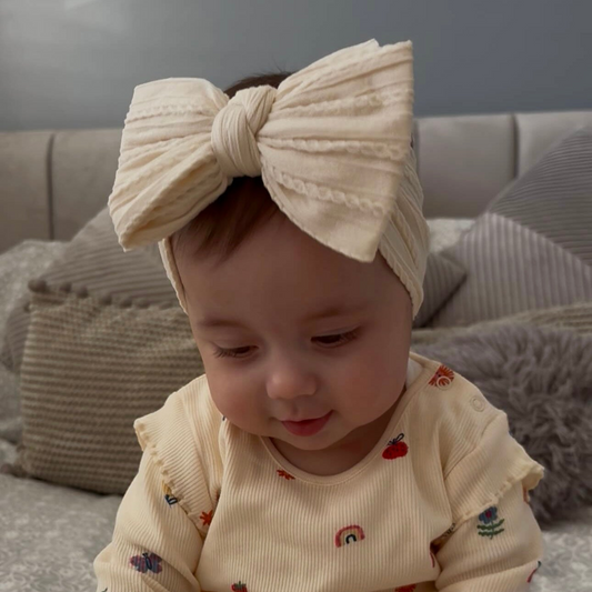Buttermilk Beige Larger Bow Headband For Girls From Newborn - Image 1