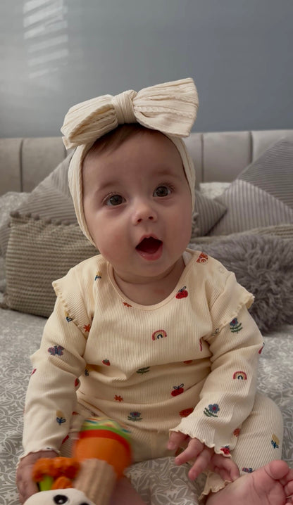 Buttermilk Beige Larger Bow Headband For Girls From Newborn - Image 3