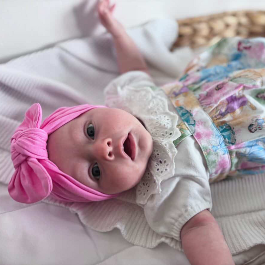 Candy Pink Turban Hat With Bow For Newborn Babies to 6 Month - Image 1