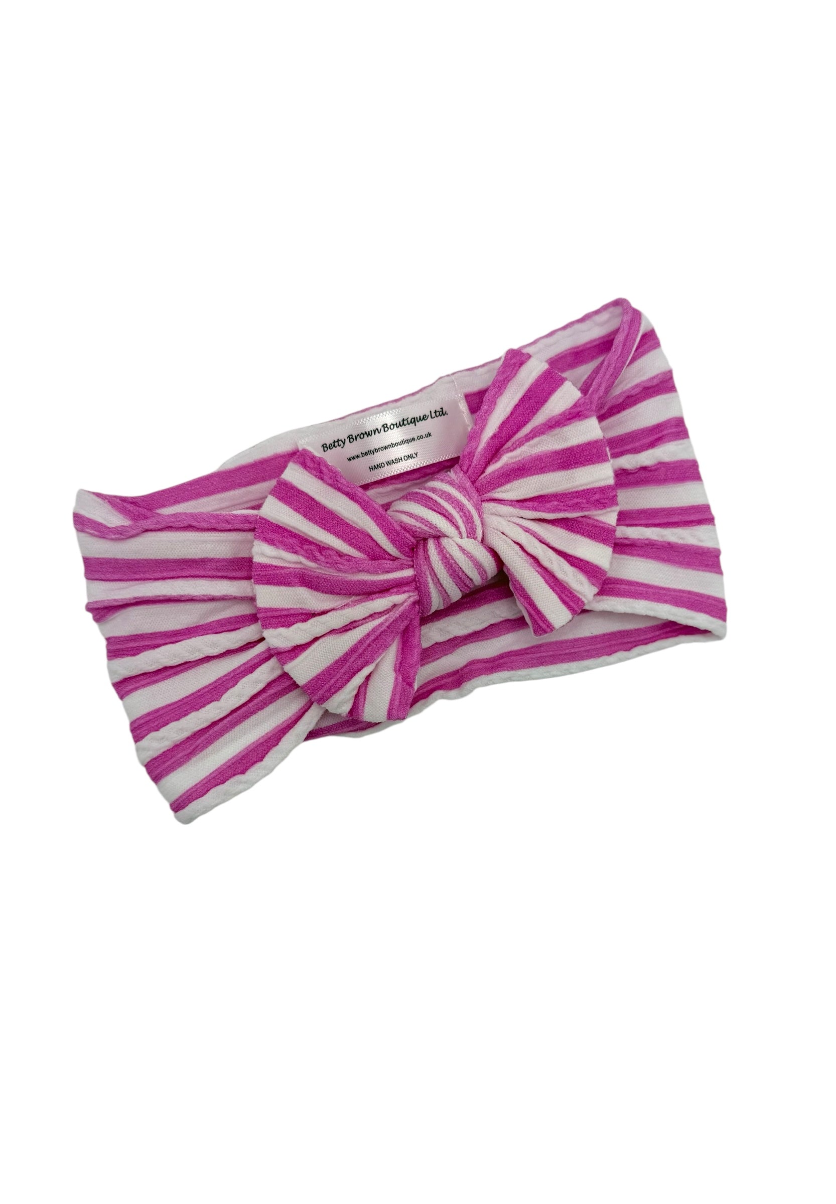 Candy Pink Stripe Smaller Bow Headband For Newborns to Age 3 - Image 3