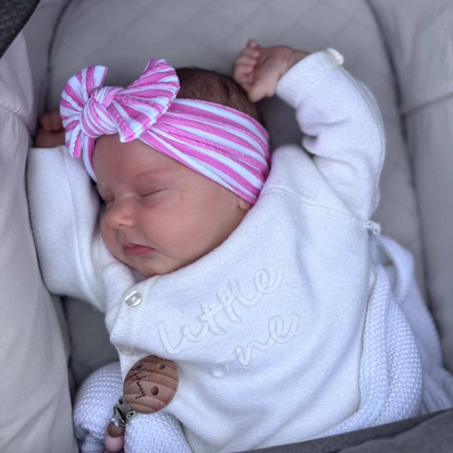 Candy Pink Stripe Smaller Bow Headband For Newborns to Age 3 - Image 4