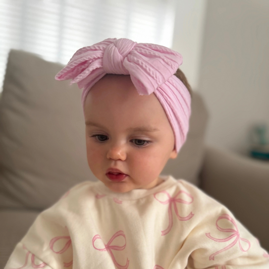 Candyfloss Pink Larger Bow Headband For Newborns to Age 3 - Image 1