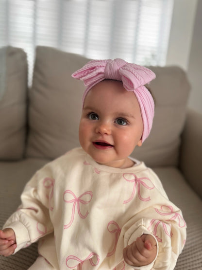 Candyfloss Pink Larger Bow Headband For Newborns to Age 3 - Image 4