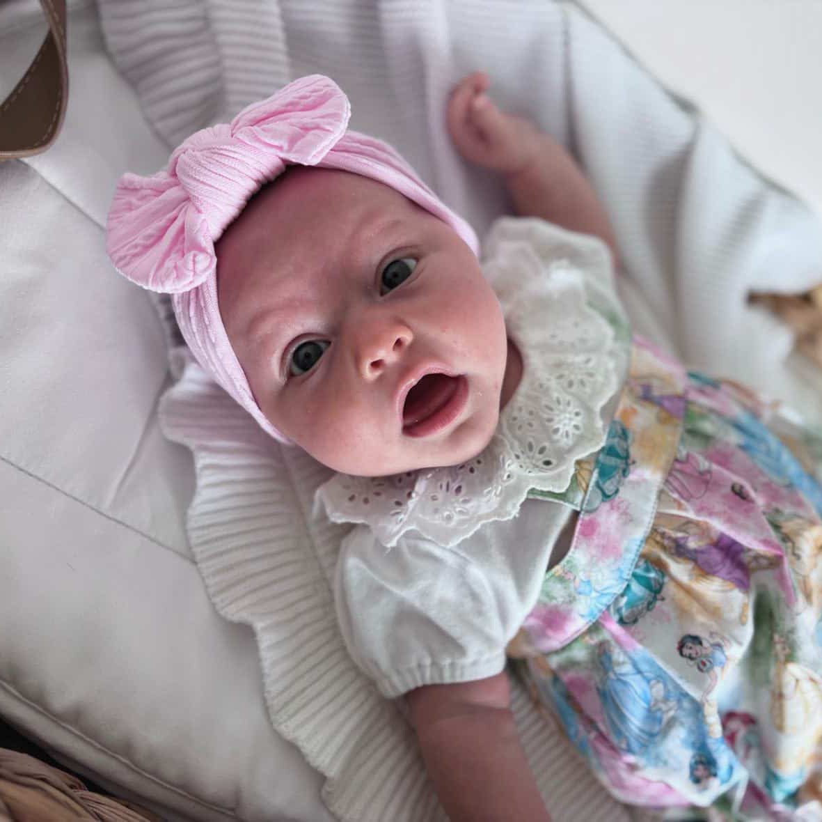 Candyfloss Pink Smaller Bow Headband For Newborns to Age 3 - Image 1