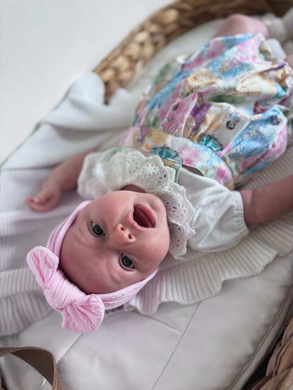 Candyfloss Pink Smaller Bow Headband For Newborns to Age 3 - Image 3